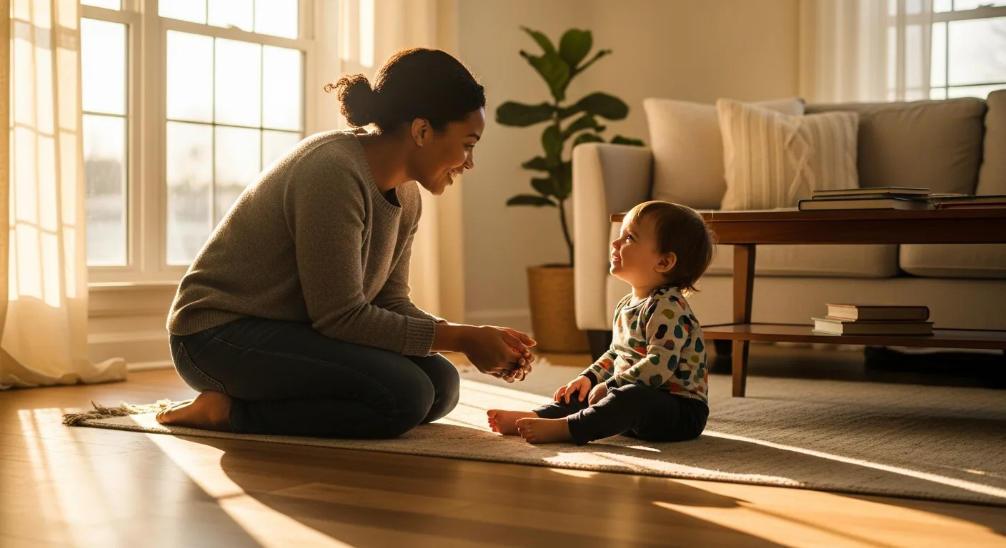 parent getting toddler's attention before speaking