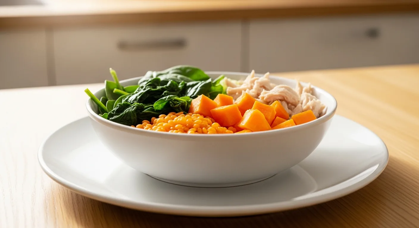 iron-rich toddler meal with lentils, spinach, and meat