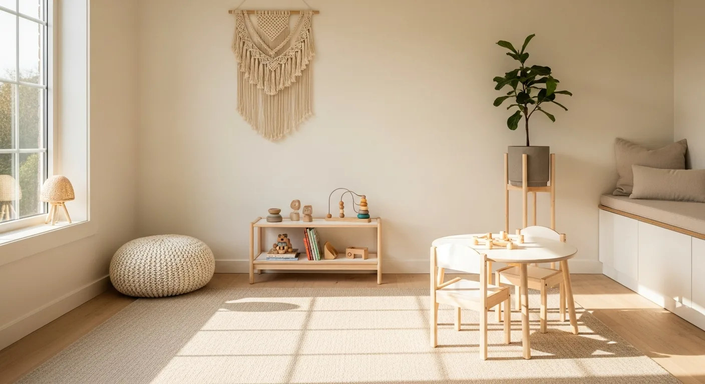 minimalist neutral toddler playroom